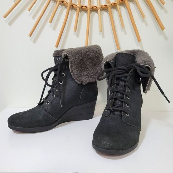 UGG Shoes - Ugg Zea Shearling Wedge Waterproof Lace Up Boots